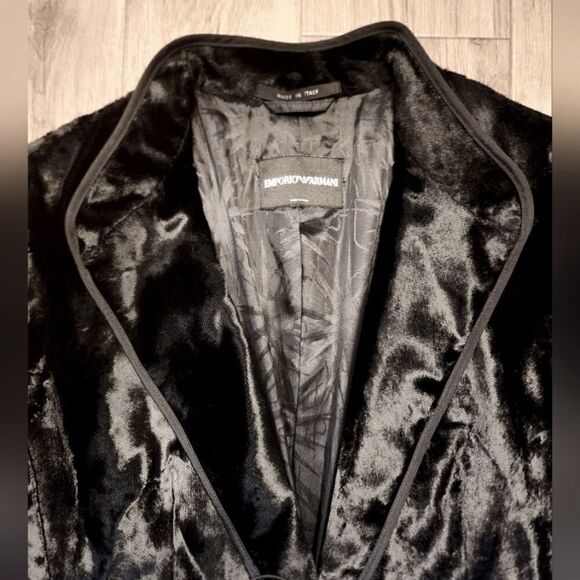 RARE EMPORIO ARMANI Velvet Like Jacket Black Size 42 US 6 Made In Italy - Picture 5 of 14